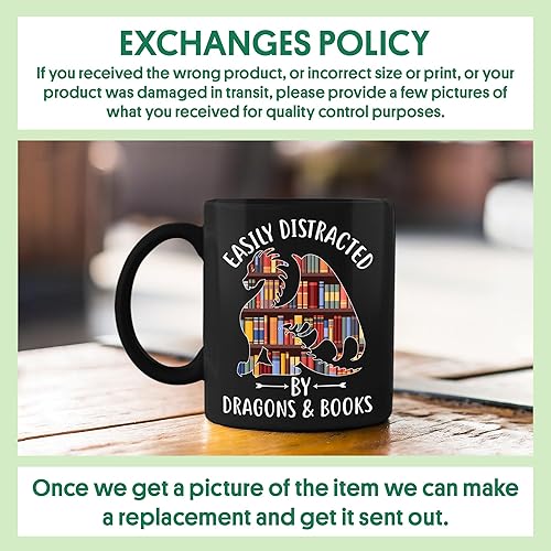 Miniatura 2 de Easy Distracted by Dragons and Books Dragon Lover Mythical - Taza de café negra de 11 onzas