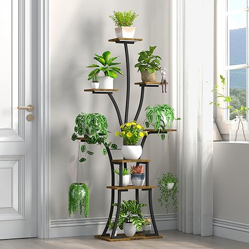 Miniatura 6 de Soporte para plantas de interior de 64 pulgadas de alto con 8 niveles con luces de crecimiento, estante decorativo con forma de árbol grande,
