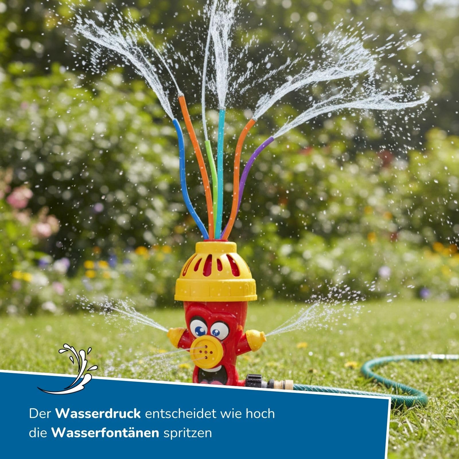alldoro 60215 Hydrant zraszacz wodny, dla dzieci od 3 lat, z wężami rozpryskującymi wodę, kolorowy, 13,5 x 9,5 x 22,5 cm, czerwony