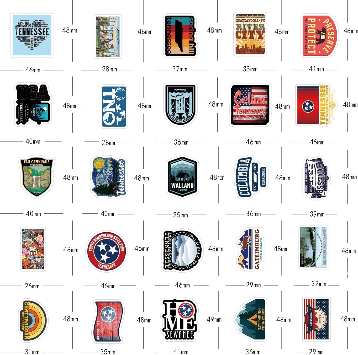 62Pcs Tennessee Sticker Kawaii Travel Waterproof Pack | Vsco City Cool Deacls Graffiti Stickers Vinyl for Water Bottle Skateboard Luggage Laptop Computer Phone - Image 2