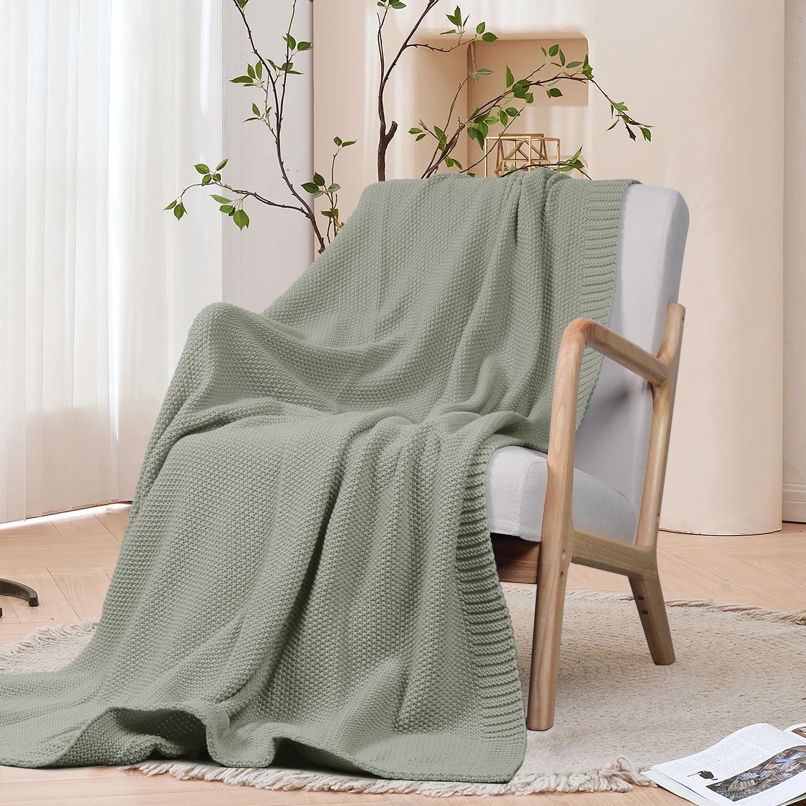 Cable Knit Throw Blanket for Couch, Soft Warm Cozy Versatile Decorative Knitted Throw Blanket for Sofa, Chair - Grey, 50"x60"