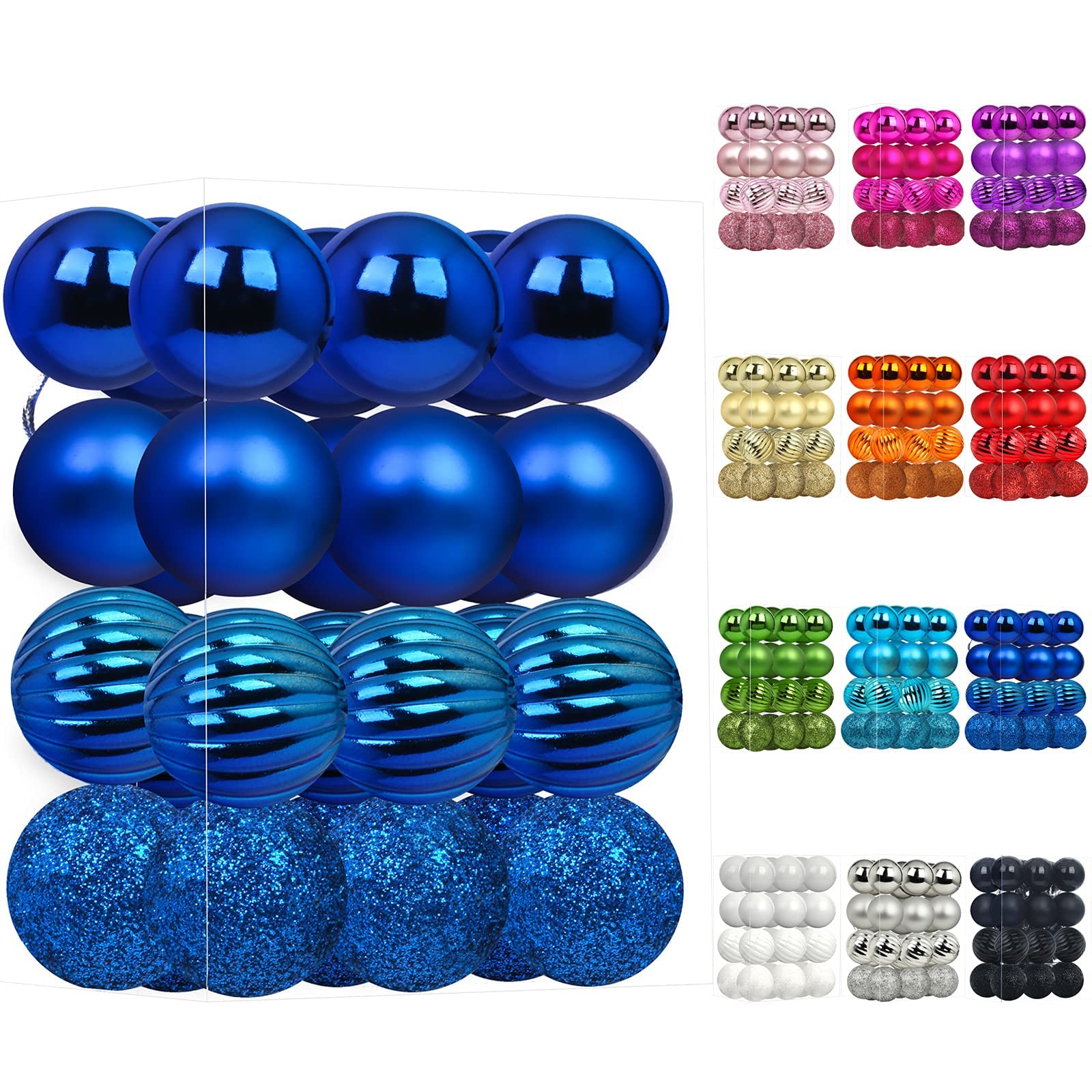 Emopeak 24Pcs Christmas Balls Ornaments for Xmas Christmas Tree - 4 Style Shatterproof Christmas Tree Decorations Hanging Ball for Holiday Wedding Party Decoration (1.3"/3.2CM, Navy Blue)