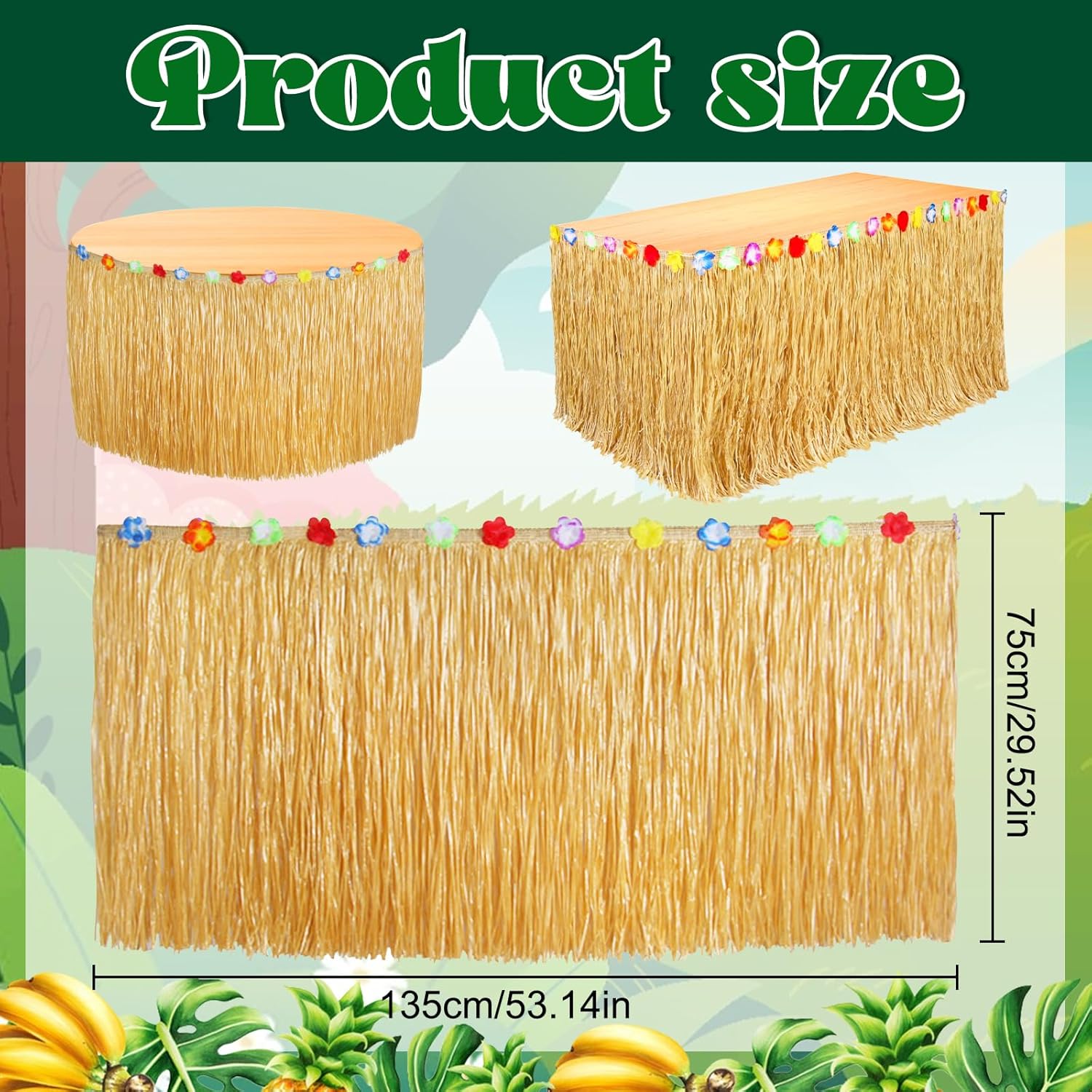 Luau Party Decorations, Hawaiian Party Decorations, Gold Hawaii Table Skirt 53" X 29.5" Grass Skirts Luau Party Favors, Luau Party Supplies Table Skirt for Summer Tropical Beach Party Decors (Gold-01) - Image 2