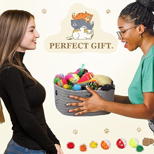 Miniatura 7 de Zopeal Juego de 58 cestas de almacenamiento para gatos, bolas intermitentes coloridas para mascotas, bolas arrugadas, juguetes de primavera, atraen