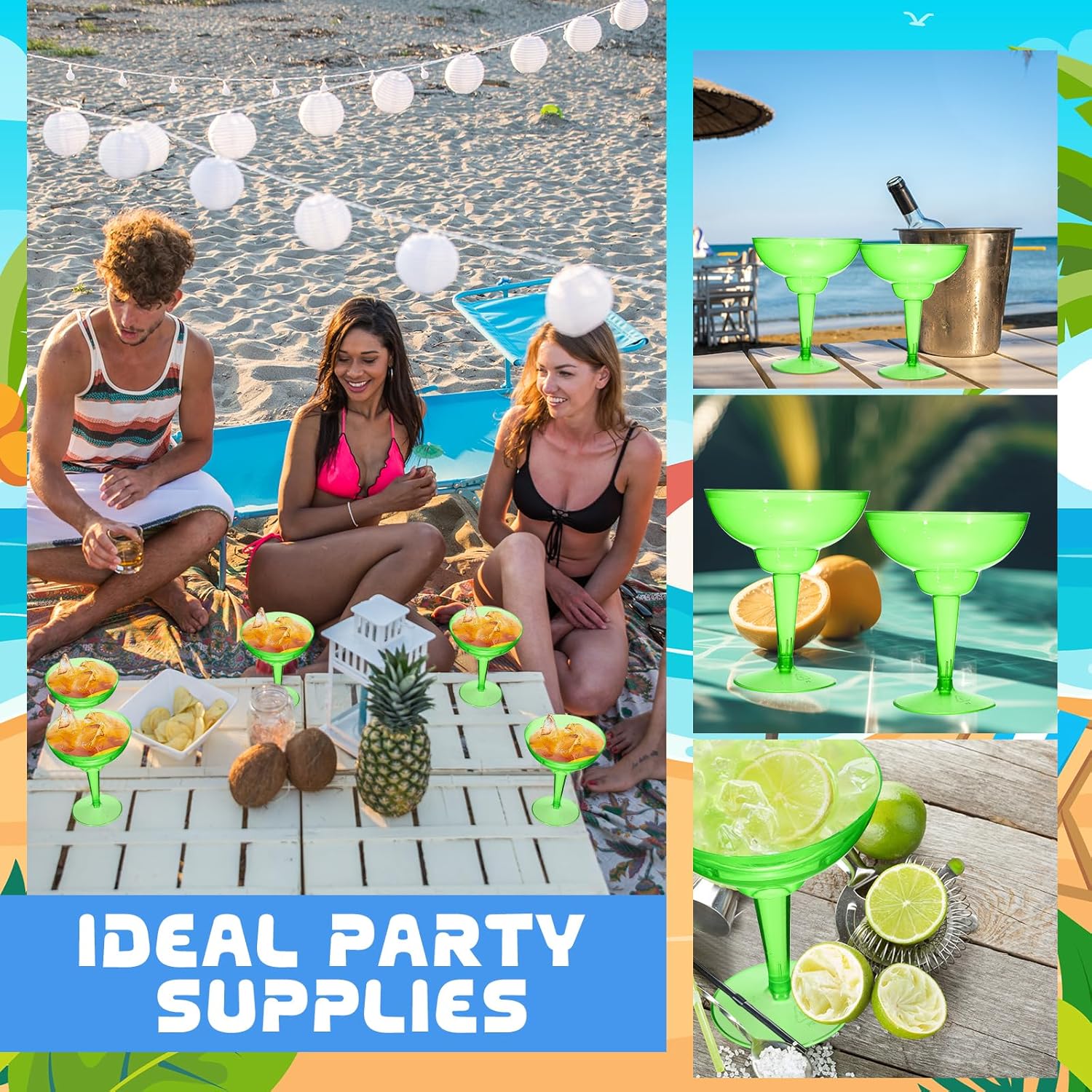 24 Pcs Plastic Margarita Glasses 12 oz Margarita Cups Mexican Theme Party Decorations Martini Glasses Bulk Cocktail Glass for Wedding Mexican Theme Carnivals (Green)