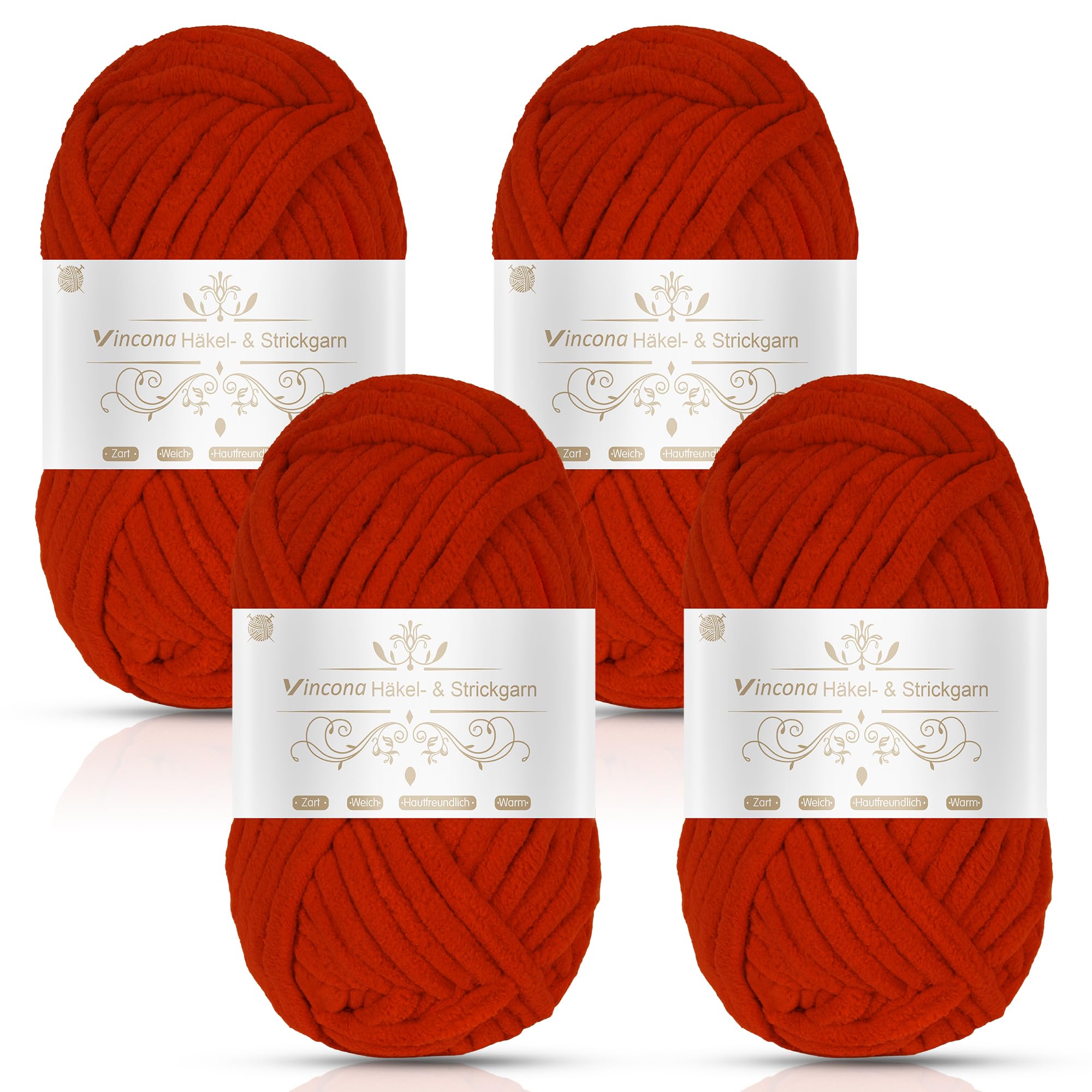 Vincona Chunky Yarn 4 x 100g Multi-Colored Soft Chunky Wool for Hand Knitting, Thick Yarn for Knitting 100g Balls, Soft Fluffy Velvet Thick Knitting Yarn for Crochet Blankets, Amigurumi Big red โ image 1