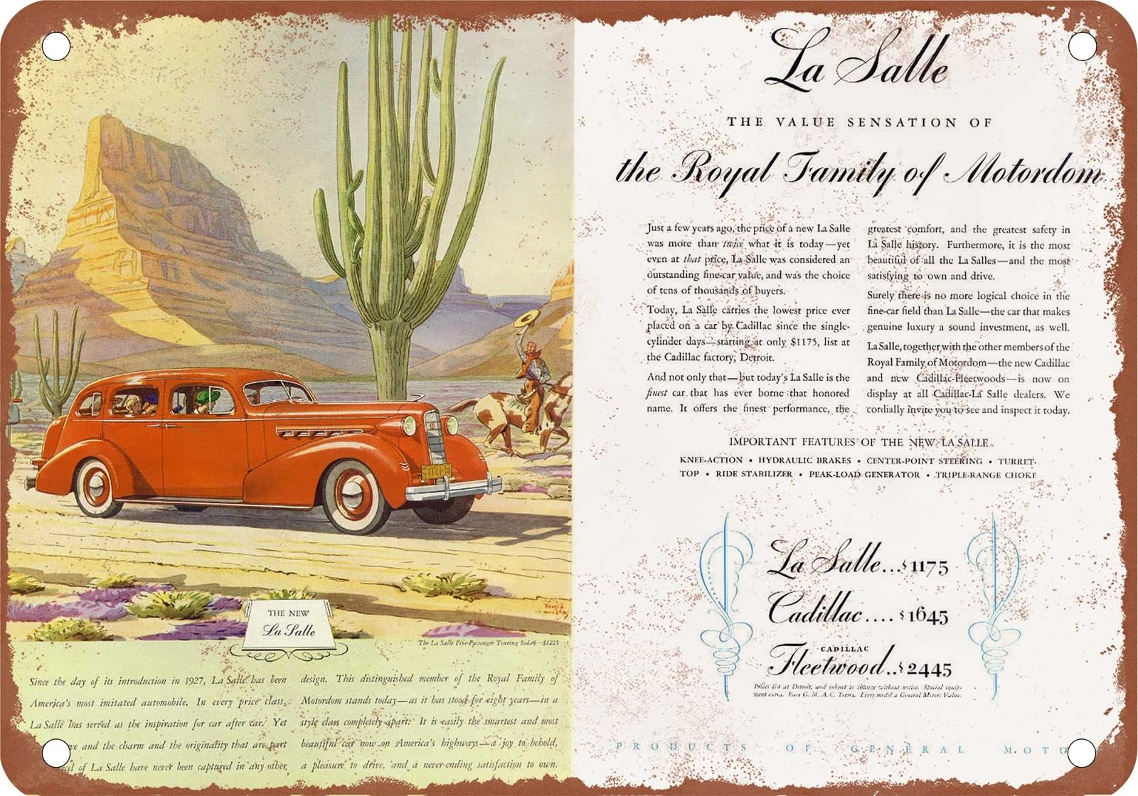 METAL SIGN - 1936 LaSalle Vintage Ad 01 - Old Retro Rusty Look home decor