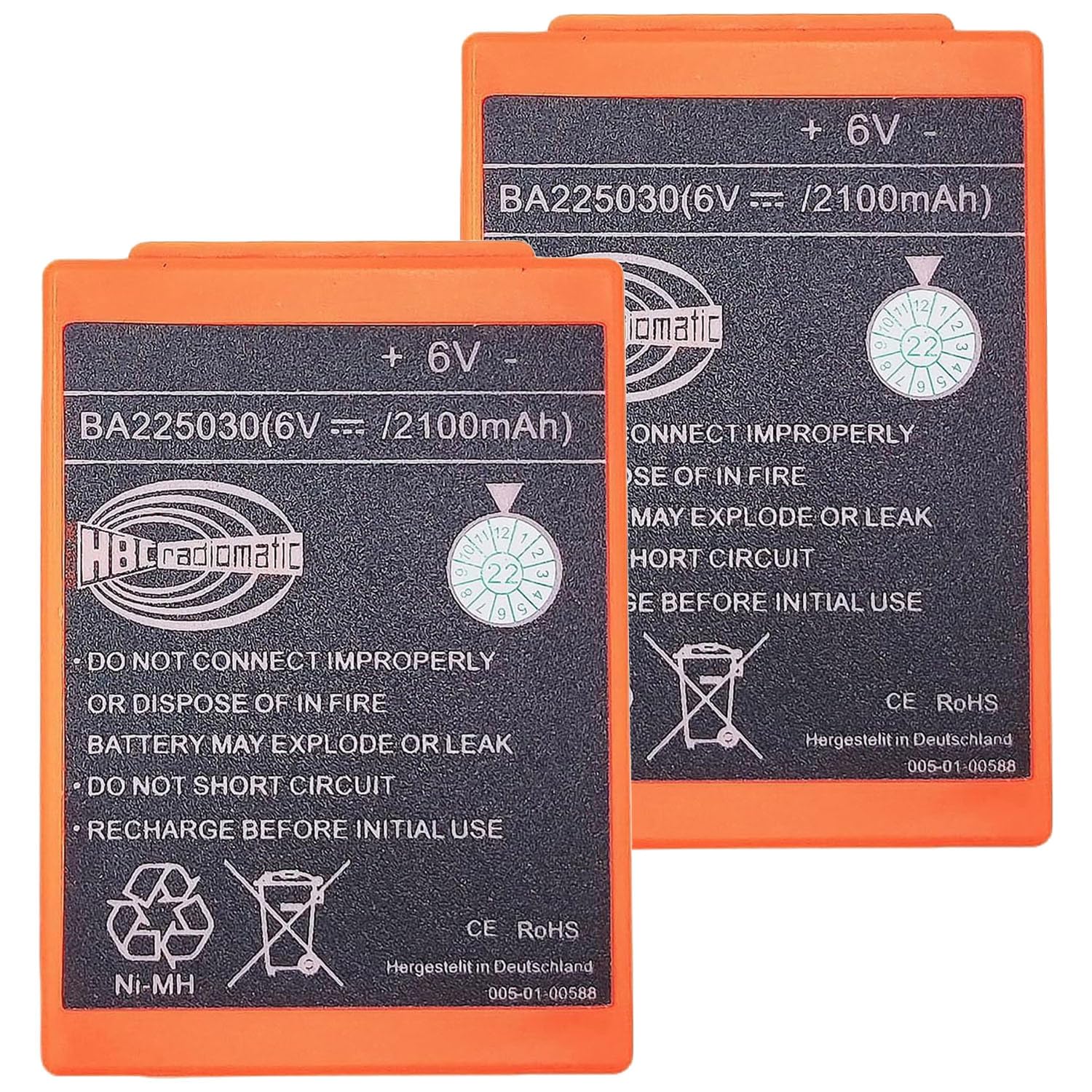 2Pcs BA225030 6V Ni-Mh Battery for HBC Crane Remote Pump Truck Battery 2100mAh
