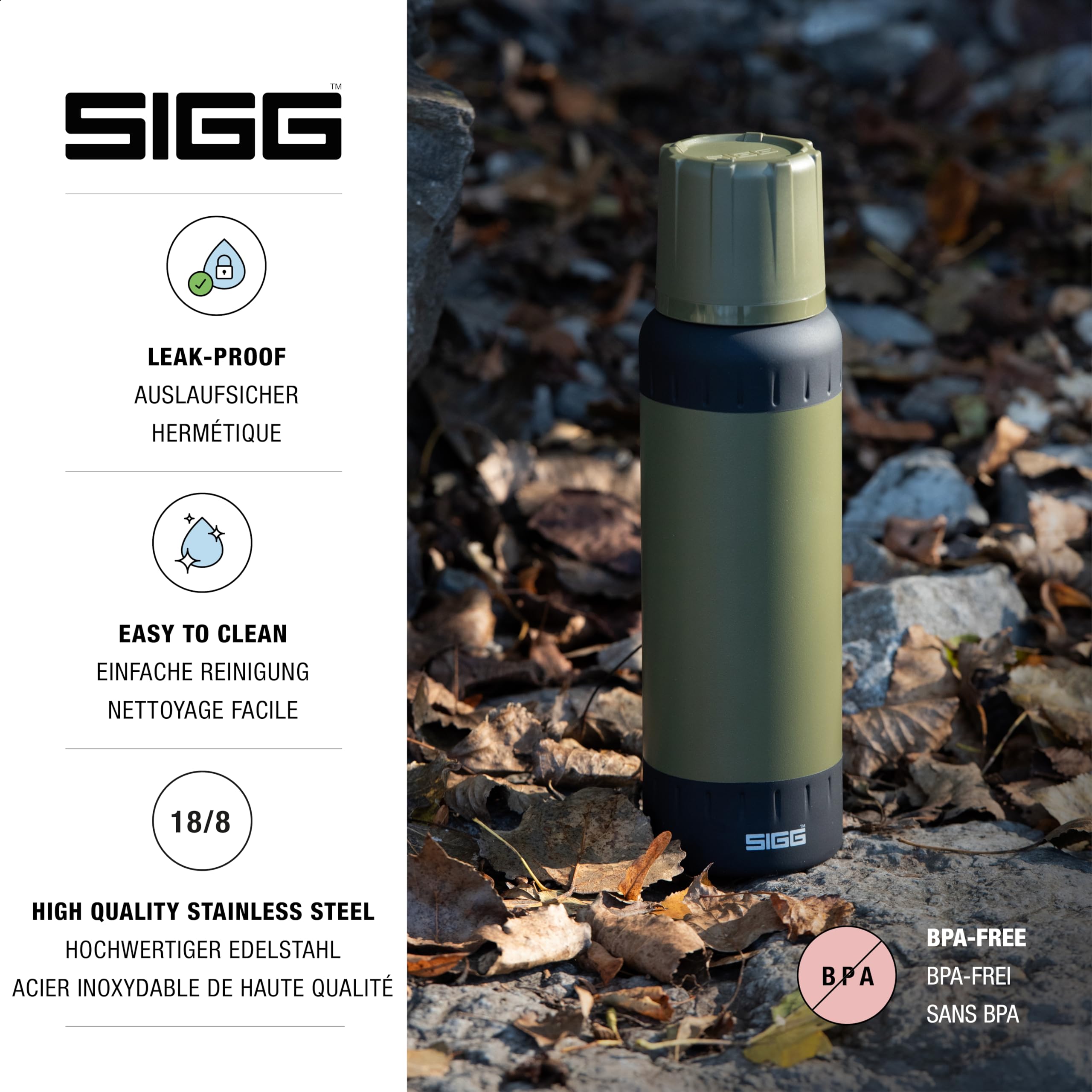 SIGG – Borraccia Termica in Acciaio Inox – Thermos Alpine Star, con Bicchiere – 27h Caldo, 100h Freddo – Compatta e Resistente – Antigoccia – Senza BPA – Outdoor, Campeggio & Escursioni – Verde – 1L
