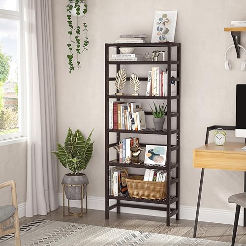 Miniatura 7 de Homykic Estanterías y estanterías de bambú de 6 niveles, estante organizador ajustable de 63.4 pulgadas de alto, estante organizador de estantería