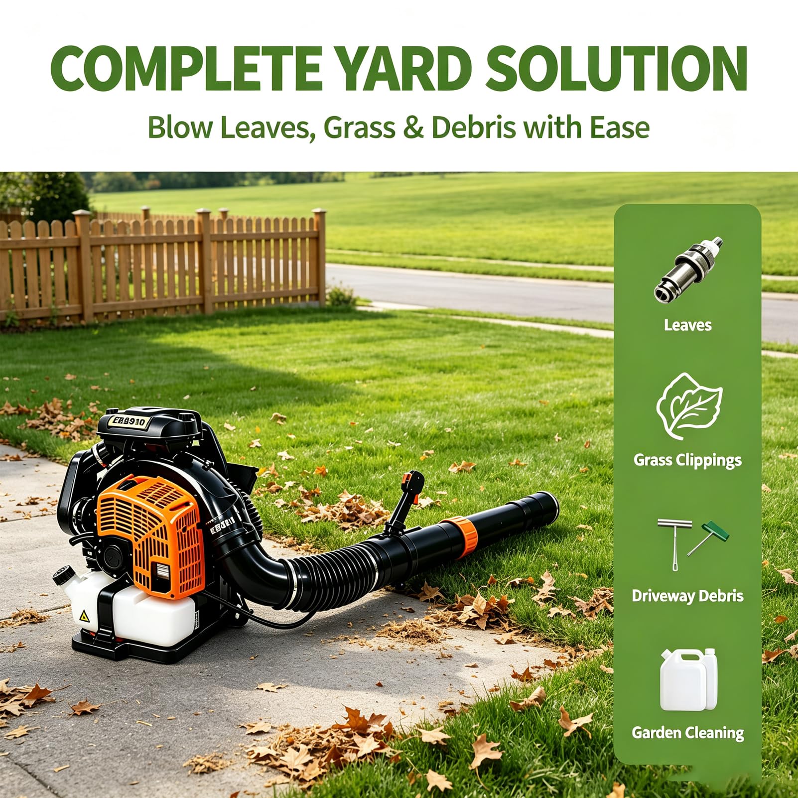 Soplador De Hojas De Gas 68cc, Filtración De Doble Capa 8500r/min | Soplador de hojas de gasolina con mochila de 2,2 L, mango de 180 grados, arnés ergonómico y ventilado(black)