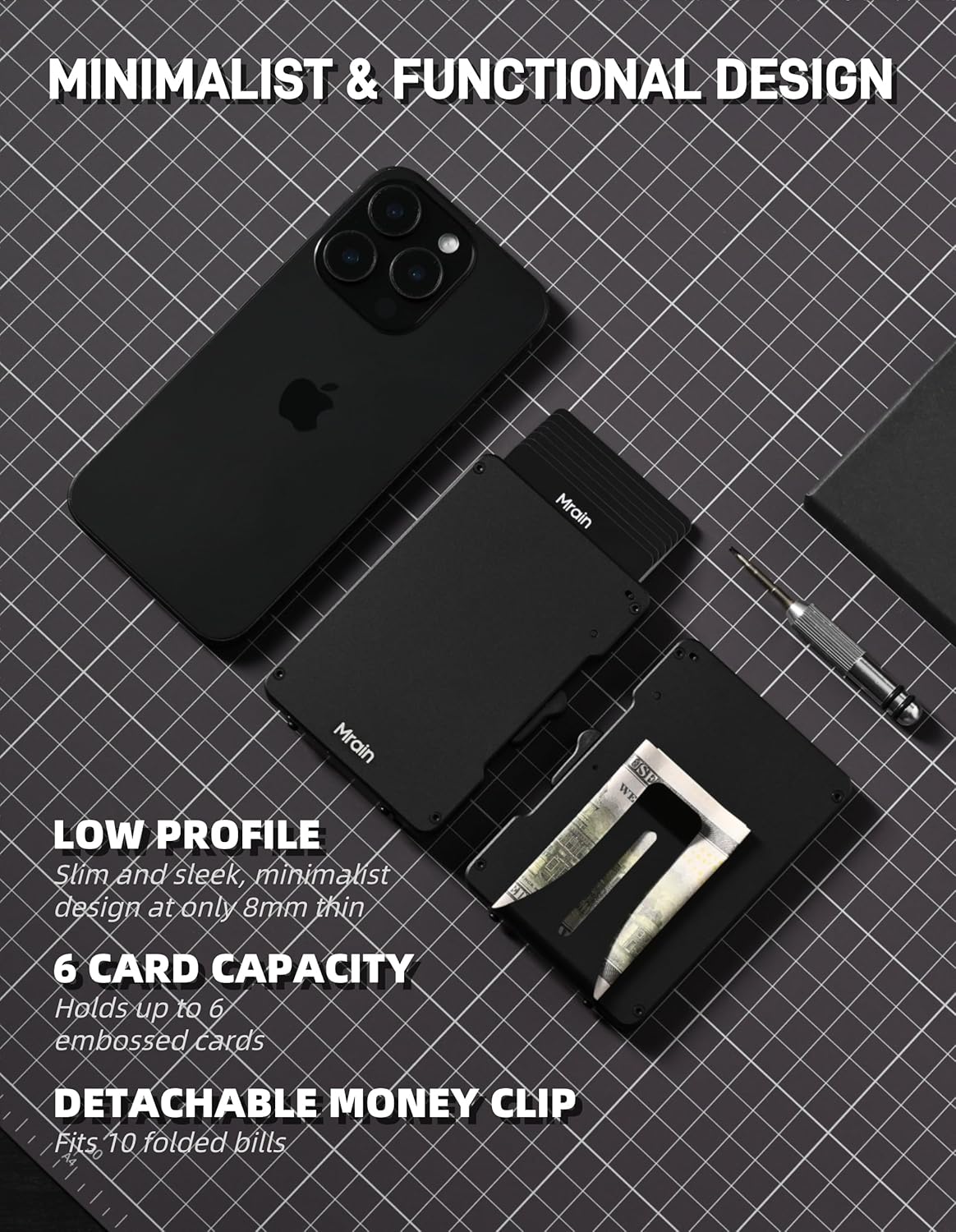 Slim Metal Wallet For Men, Aluminum Wallet With Money Clip, Minimalist Rfid Credit Card Holder, Mens Slim Pop Up Wallet, Gifts for Him (Black) - Image 2