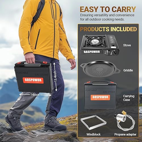 Miniatura 6 de Estufa de camping al aire libre, cocina de gas portátil para RV, portón trasero, picnic, quemador plegable para mochileros con control de llama para