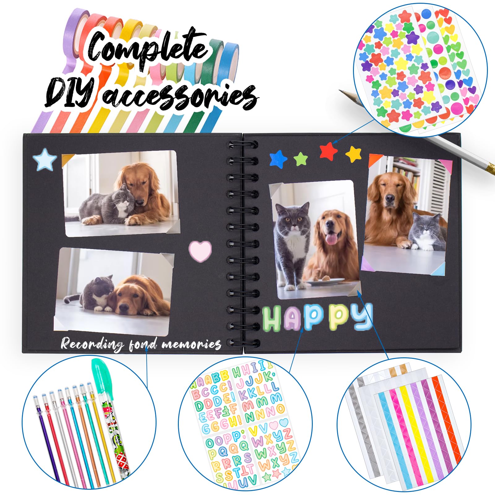 Kid Scrapbook DIY Photo Album Hard Cover Scrapbook Kit for Kids Instant Camera Print Paper with DIY Accessories (Brown) - Image 3