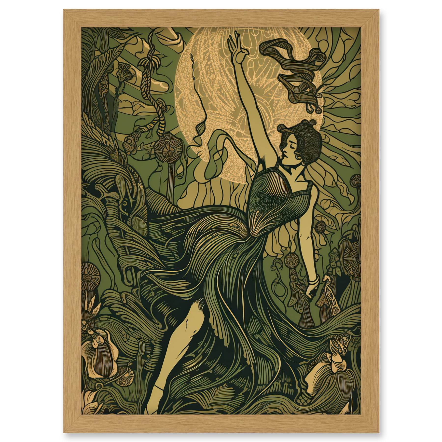 Artery8 Boho Ballerina Dancing with the Forest Moon Artwork Framed A3 Wall Art Print