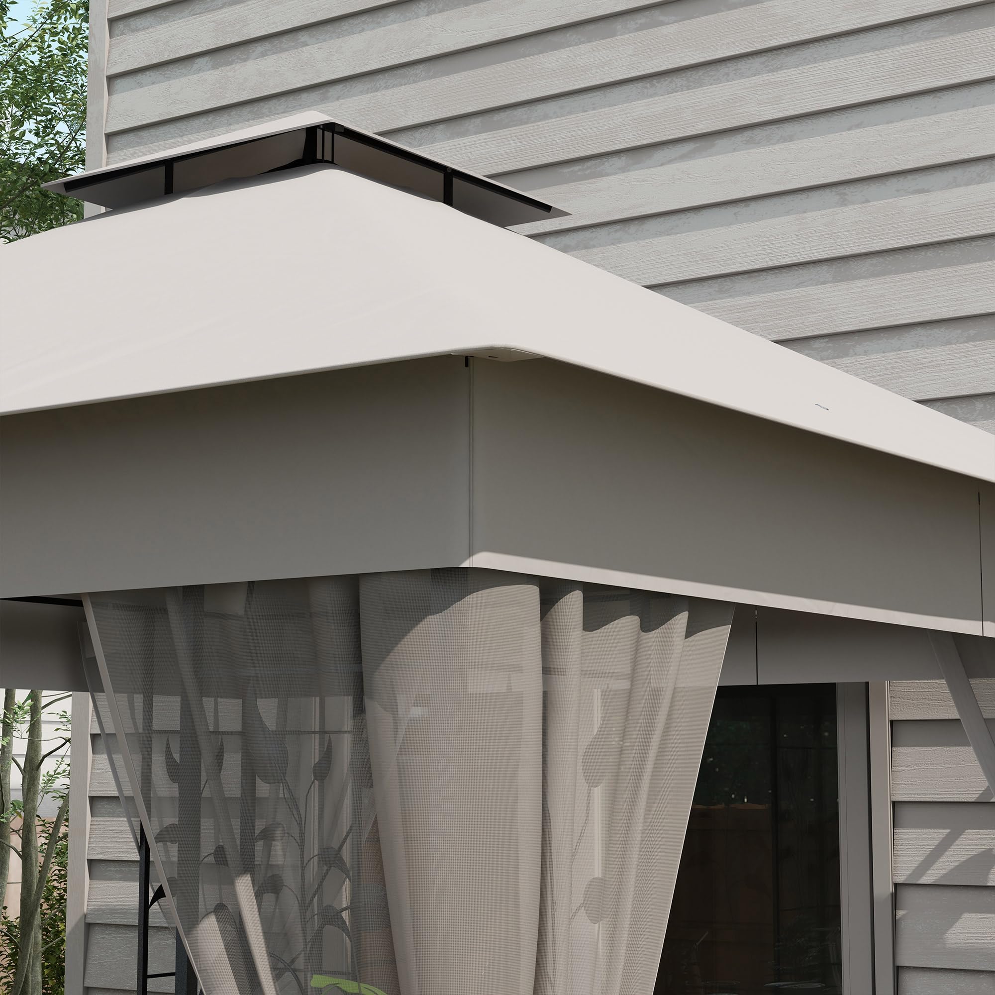 Outsunny Pavillon mit Doppeldach, 3x3 m Wasserabweisend Stabil Winterfest Gartenpavillon mit Moskitonetz, Garten Pavillon aus Stahl, Partyzelt für Garten, Terrasse, Hellgrau