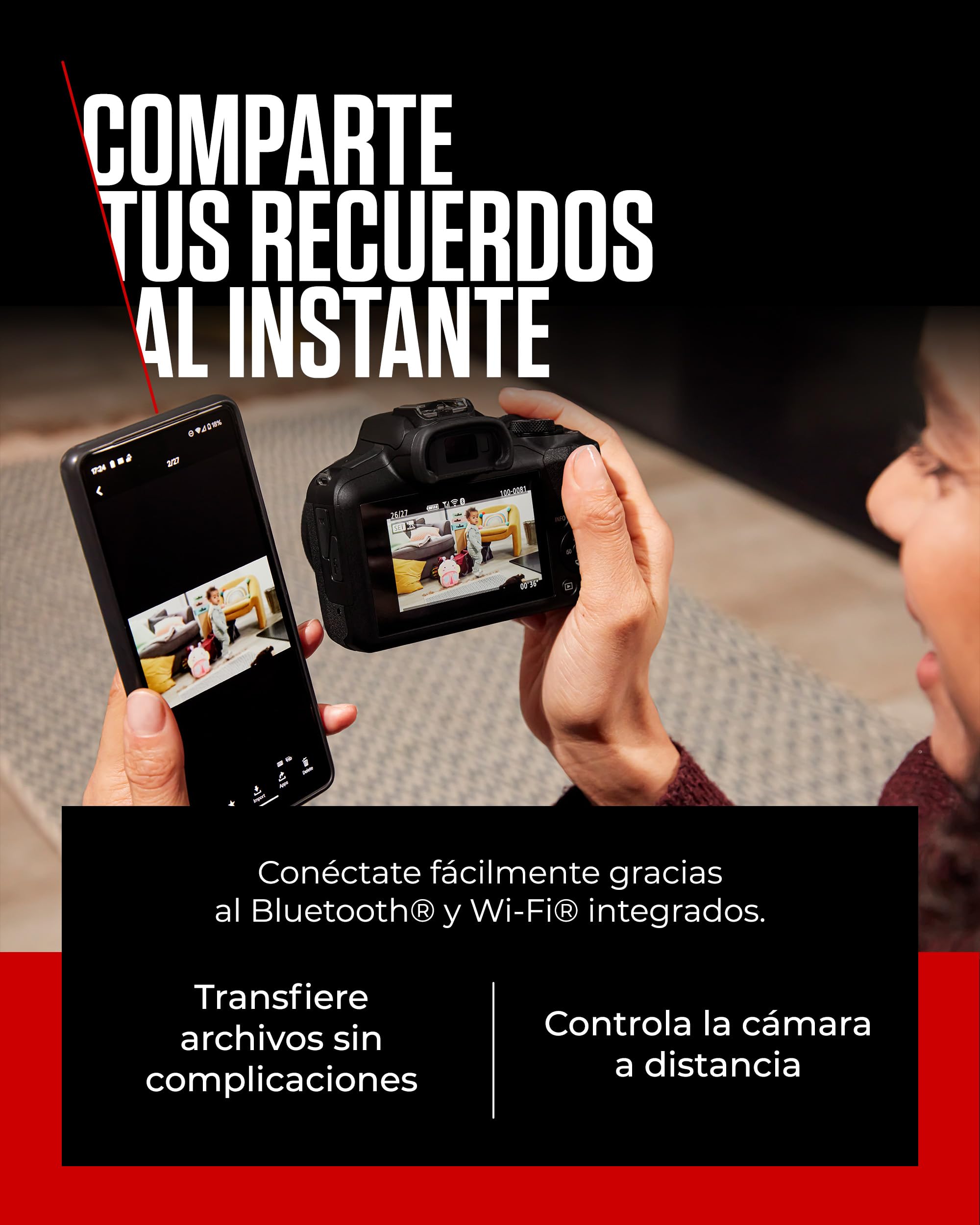 CANON EOS R100 Cámara Mirrorless + Objetivo RF-S 18-45 mm + RF 75-300mm Kit Doble Zoom, Cámara Evil APS-C (24,1 MP) -4 EV, Vídeo 4K 25 fps, Dual Pixel CMOS AF, Wi-Fi y Bluetooth, Negro