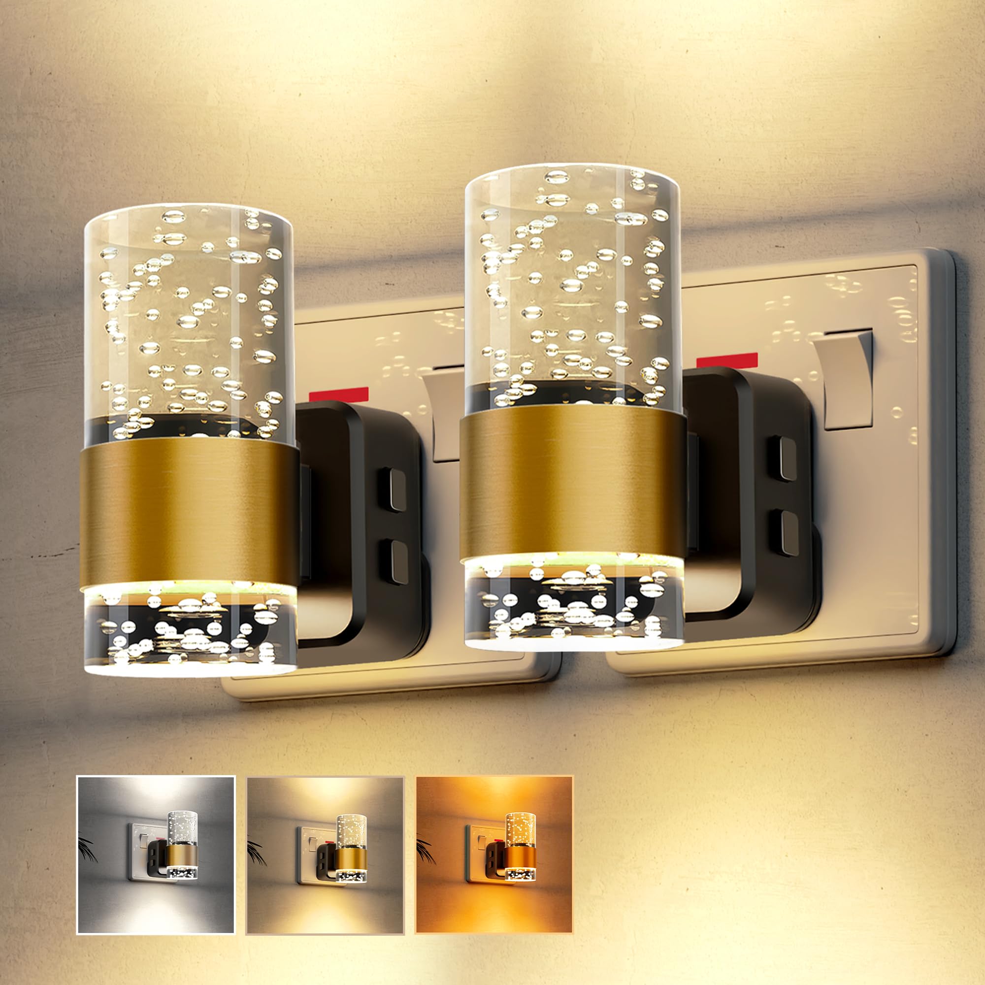 LOHAS-LED Night Light, Dusk to Dawn Sensor Night Light Plug in, Amber/3000k/5000K Adjustable Color Temperature, 3 Brightness Levels, Acrylic Modern Nightlight for Hallway, Stair, Bedroom,1 Pack — view 11