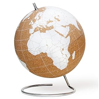 Suck UK Cork Globe with Pins , Globes Of Earth For Home Office Accessories , Cork Globe Of The World , Desk Decor For Home Office , Globe For Kids , World Map & Travel Journal , White Large