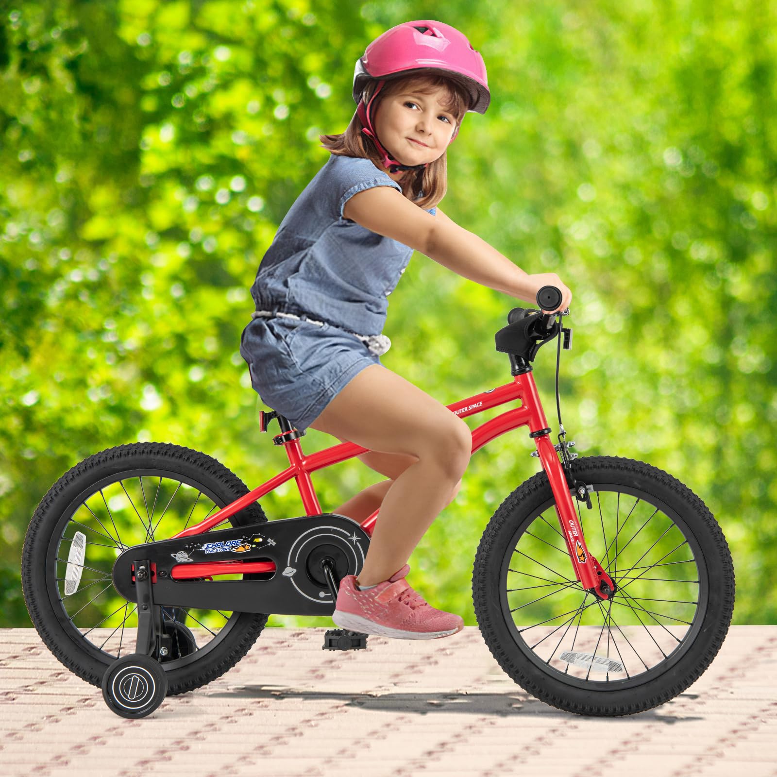 BABY JOY Kids Bike, 14 16 18 Inch Sport Bicycle for 4-8 Years Old w/Adjustable Saddle, Training Wheels, Widened Tyre, Handbrake & Coaster Brake, Girls Boys Bike (Red,18 Inches, Kickstand)