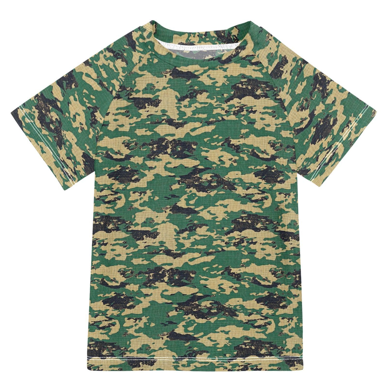 KLL Little Girls Bathing Suitt Short Sleeve Girls Rash Guard 9T Army Camouflage Teal Camouflage