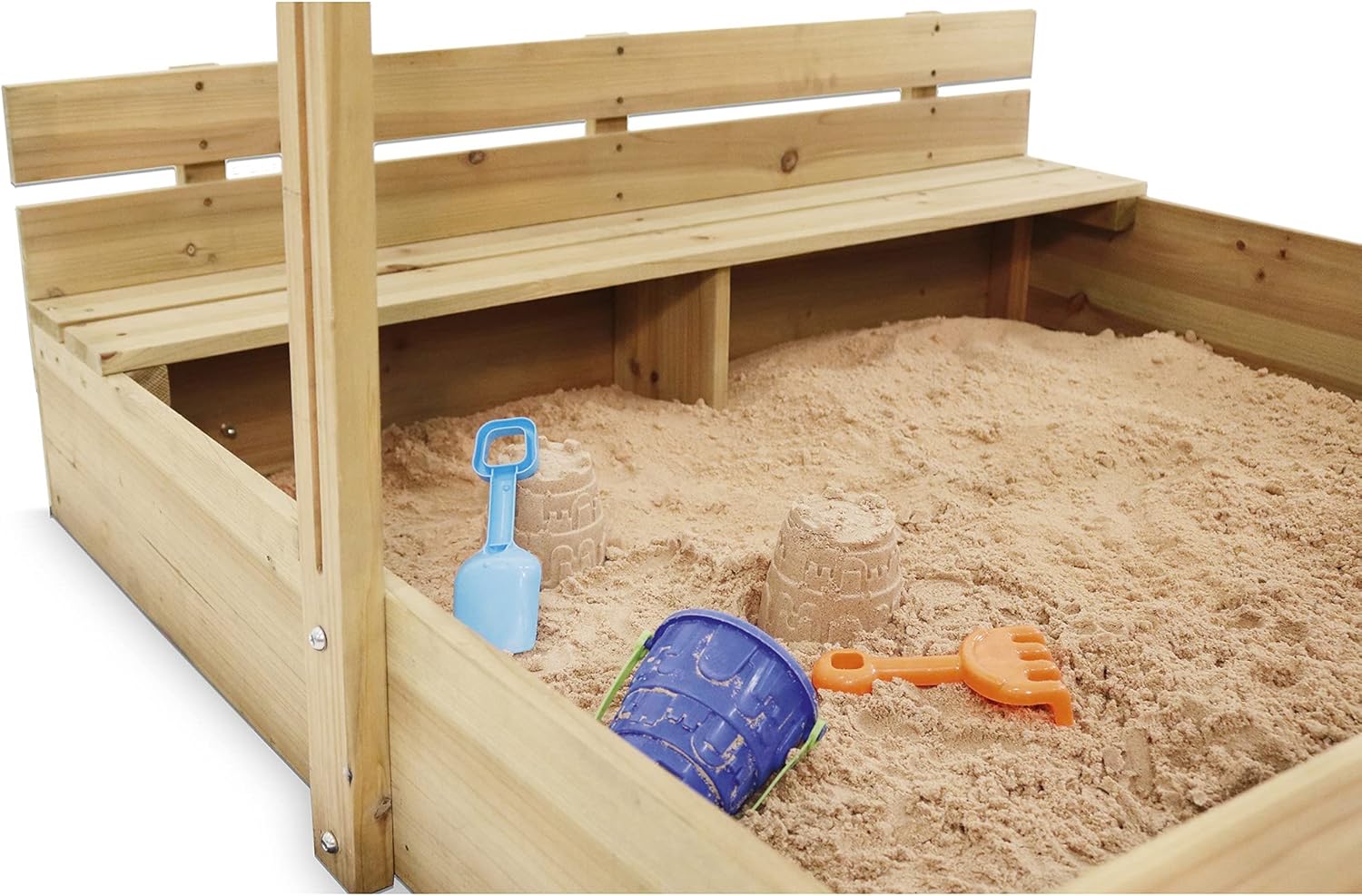 Plum Sandpit with Canopy, Wooden Sandpit Sandbox With Sun Protection Roof - Image 3