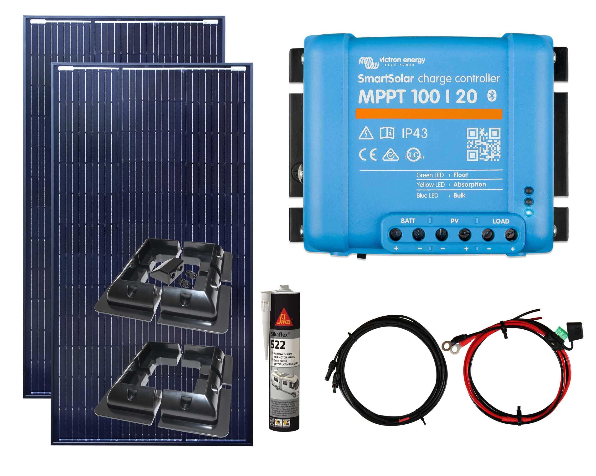 LOWENERGIE 200w Black Framed Mono Solar Panel Kit charging MPPT Smart Controller Battery Mounts