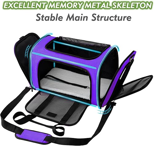 Vista 9 de Soundy Transportador para perros y gatos, aprobado por aerolíneas, para perros pequeños, medianos y gatos de menos de 15 libras, plegable, de lados