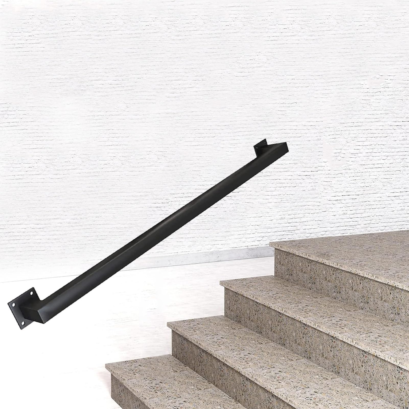 Attrex Black Stair Handrail Bannister 30Cm - 600Cm Galvanized Iron Pipe Staircase Railing, Wall Mounted /White/Gold Industrial Square Pipe Balusters, Non-Slip Hand Rails(,18Ft/540Cm)