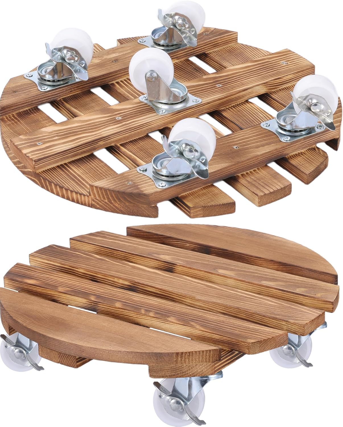 2 Pack Plant Caddy with Wheels Heavy Duty, 14 Inch Rolling Plant Stand with 5 Wheels, Thicken Wood Plant Dolly for Indoor Outdoor Use,Round Plant Rollers Tray for Large Plants & Pots