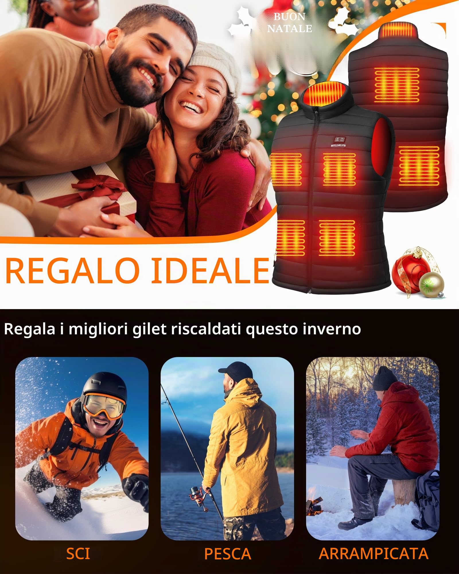 Gilet Riscaldato Uomo con Batteria 20000mAh 7.4V, Giacca Riscaldata con 8 Zone di Riscaldamento e 3 Livelli di Calore, Gilet Riscaldato Elettrico per Attività all'Aperto