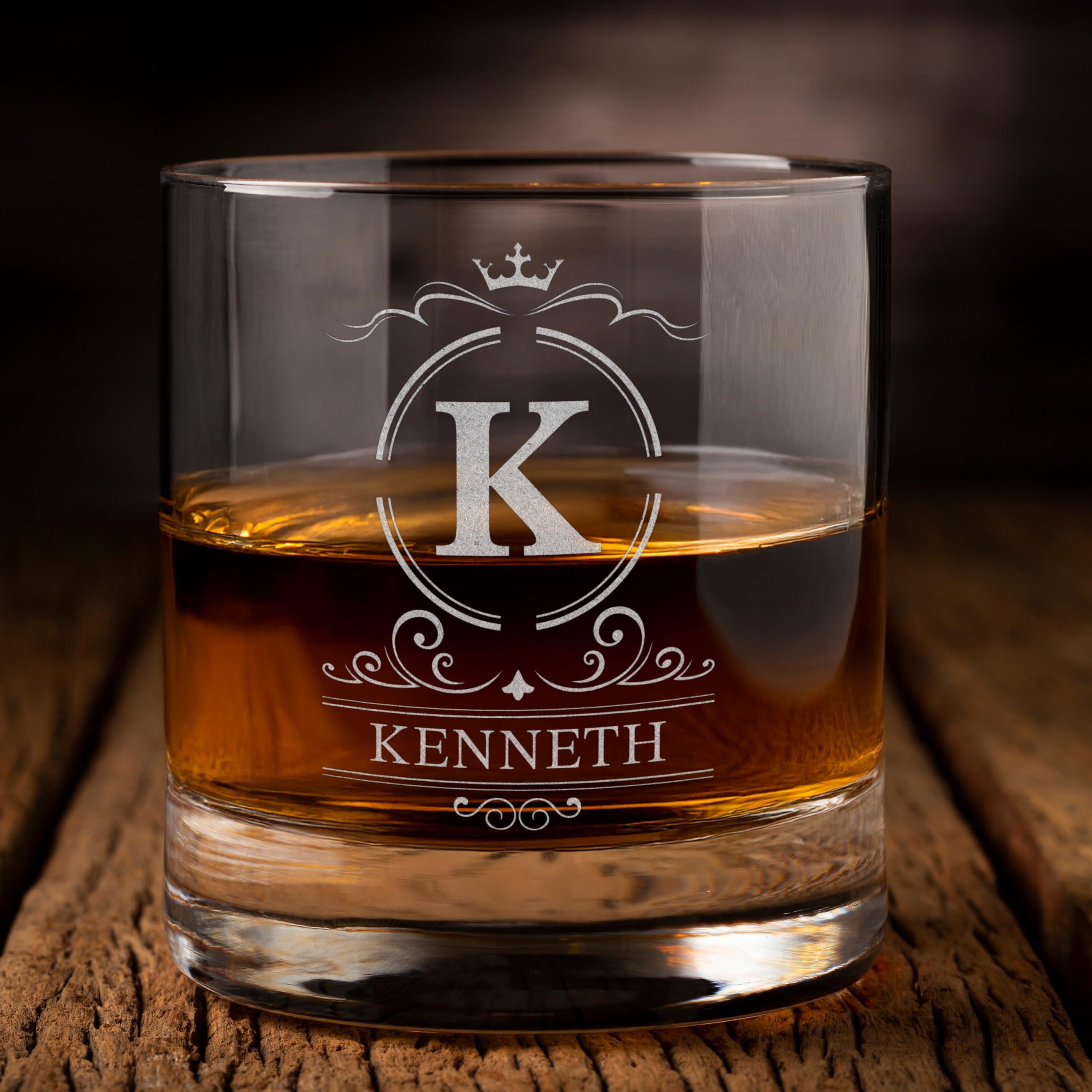 Personalized Whiskey Glass with Engraved Initial, Name & Date - Custom Bourbon Glass for Men - 11 Oz Etched Old Fashioned Glasses - Gift for Dad,