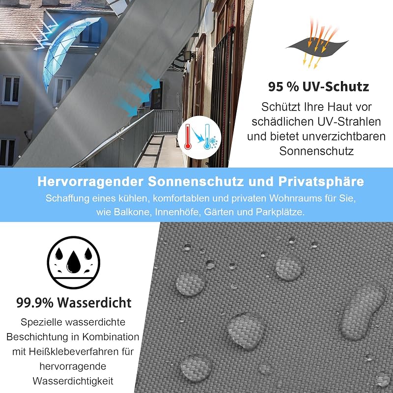 Vela solară dreptunghiulară Sunnylaxx Straight Edge 2 x 2,5 m, antracit, impermeabilă, cu șuruburi cu ochi, pentru grădină, terasă, protecție solară și UV
