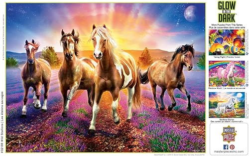 Miniatura 6 de Masterpieces EZ Grip - Rompecabezas de 300 piezas que brilla en la oscuridad, sementales salvajes, 18 x 24 pulgadas