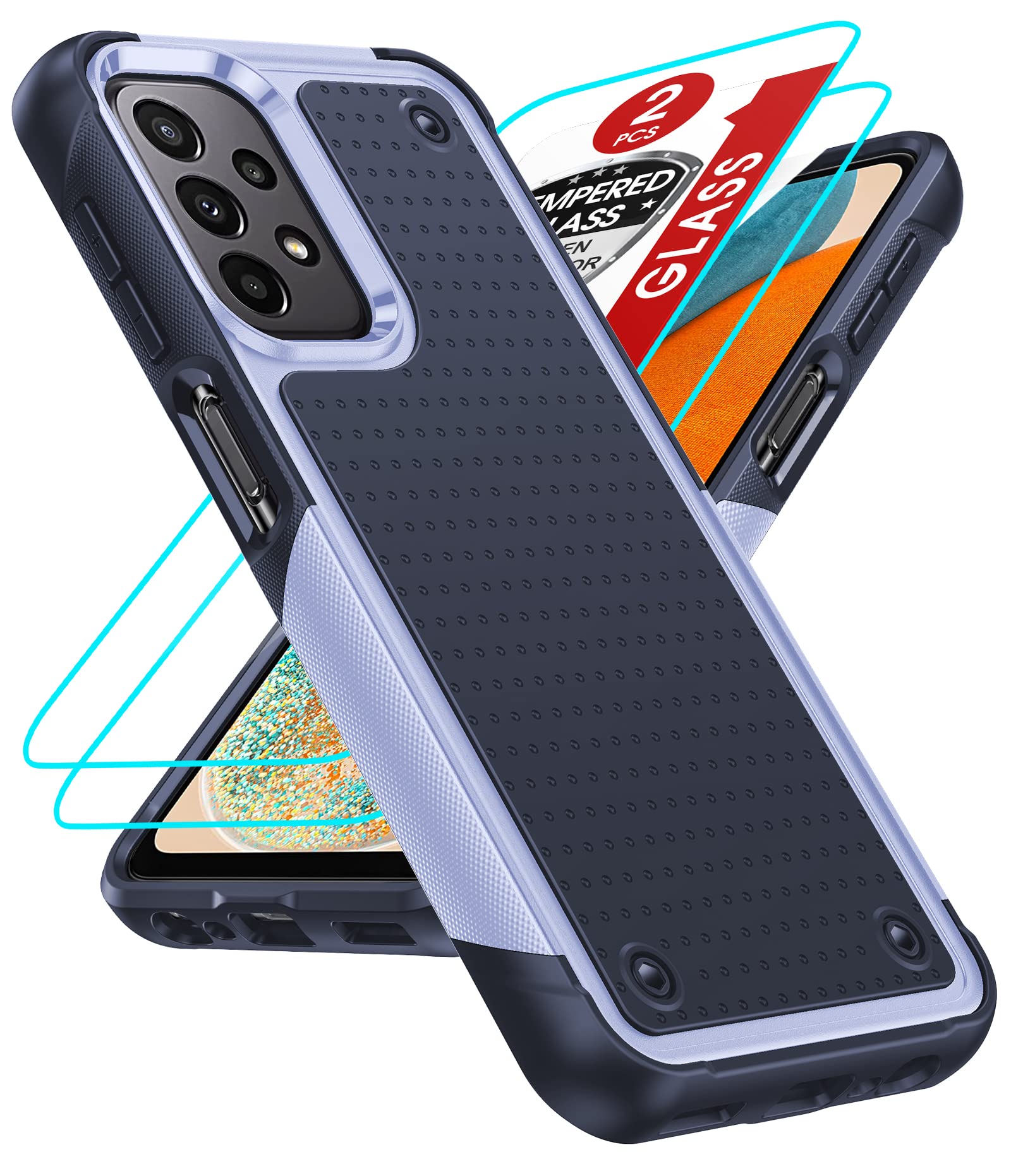 LeYi for Galaxy A32 5G Phone Case, Galaxy A13/ A32/ A23 5G/ A04S Case with 2 Pack Tempered Glass Screen Protectors, Shockproof Hard PC Back & Soft Bumper Resilient Case for Samsung A32 5G, Purple