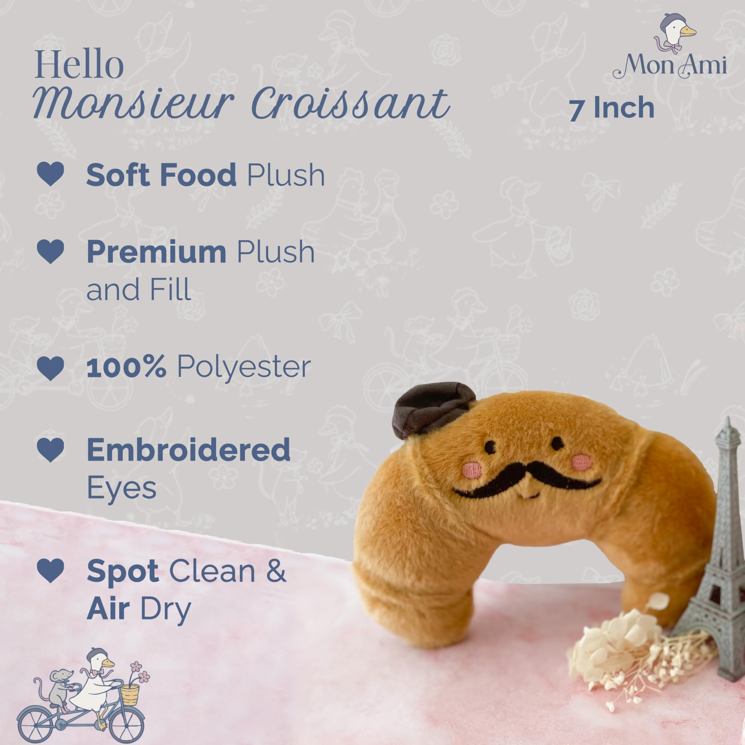 MON AMI Croissant 7-Inch Food Plush Toy for Boys & Girls, Brown, 7x6x2 inches - Image 2