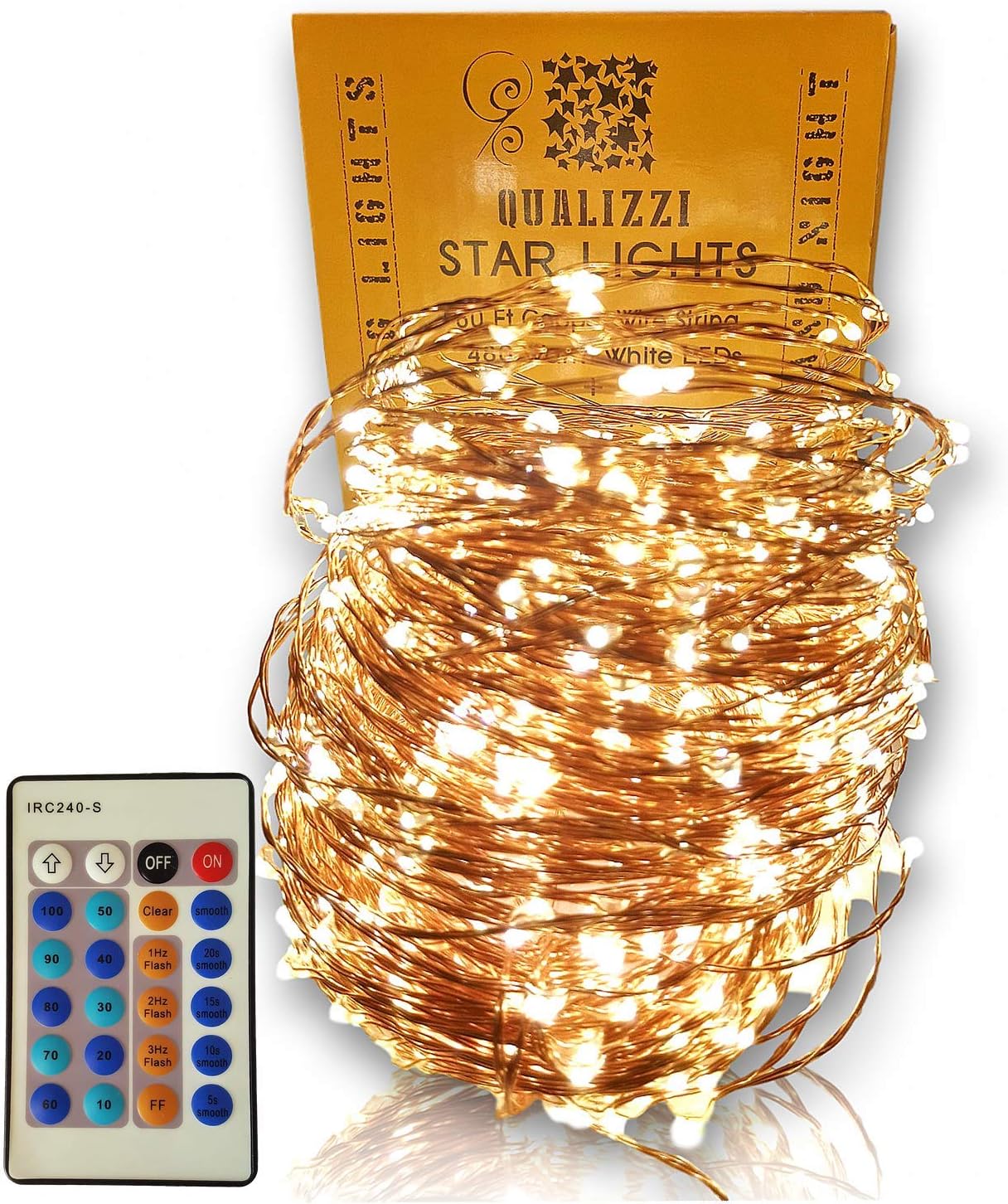 QUALIZZI Starry Lights with Remote Control/Dimmable (80Ft/480LEDs). Very Pretty Bright Fairy Light Effects on LED Copper Wire String Lightings. Enjoy Magic Decorative Garlands All Year Around