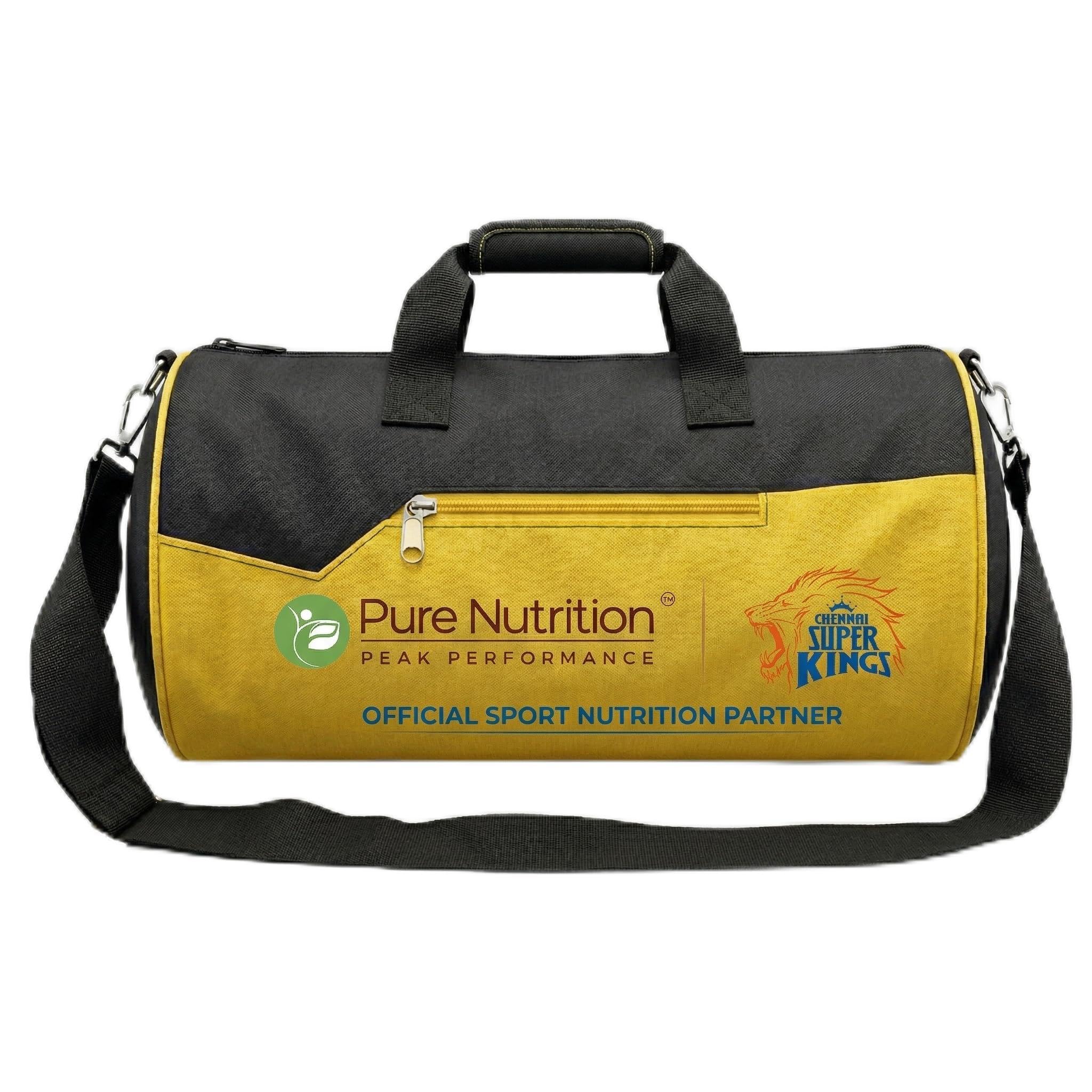 pure nutrition natural treasures Pure Nutrition CSK Official Merchandise Sports Duffel Bag | Gym Bag with Shoulder Strap | Premium Travel & Workout Bag | Yellow & Black-picture-29