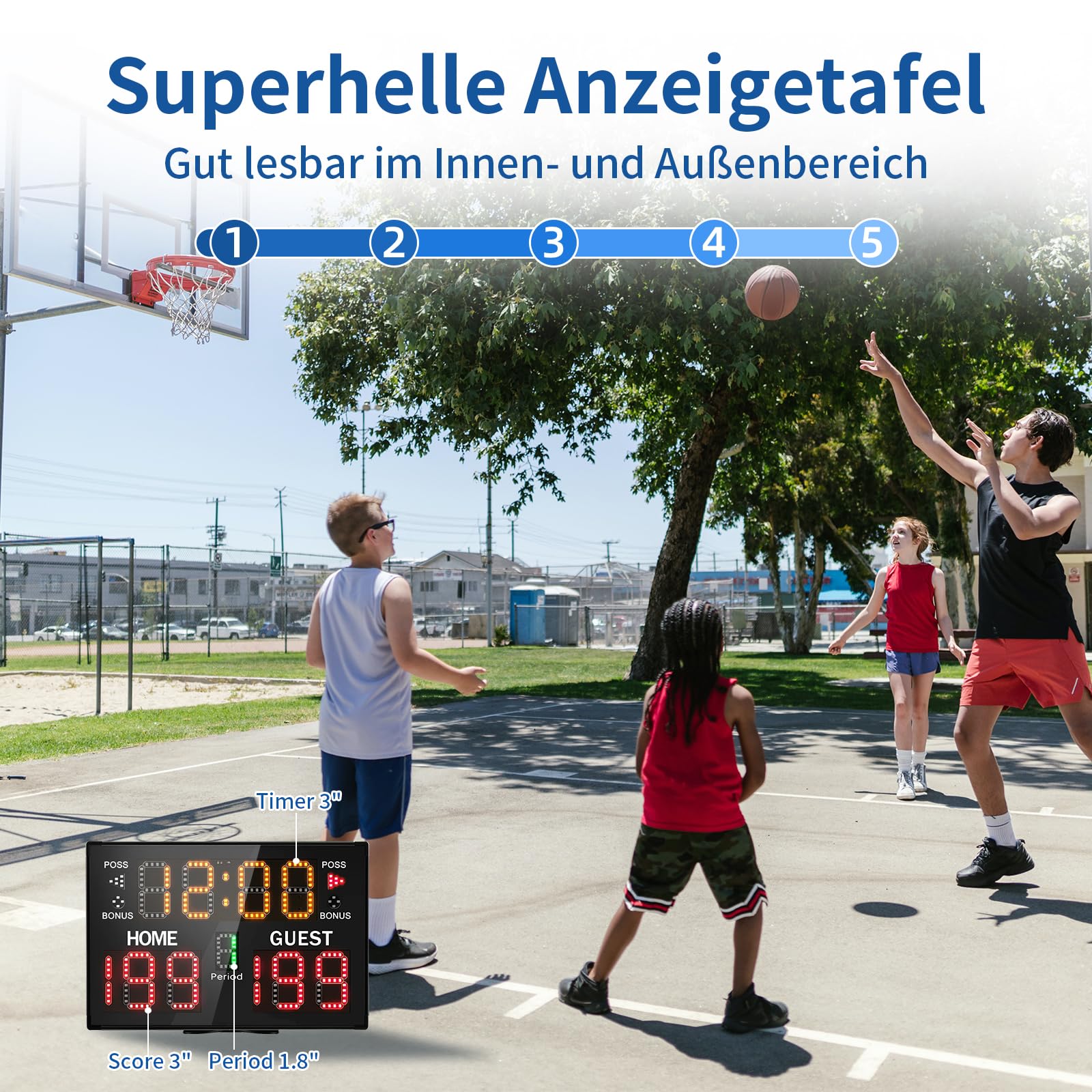 LUCKY TIME Elektronische Basketball-Anzeigetafel mit Summer, batteriebetriebene Digitale Anzeigetafel mit Fernbedienung, tragbare Punktestand-Anzeige, batteriebetriebenes Anzeigebrett für Sportspiele