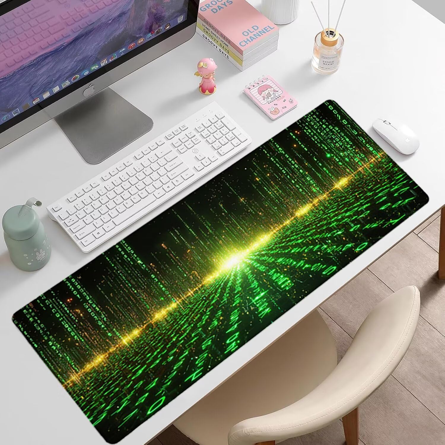 Nowoczesna podkładka pod mysz do gier XXL - 1400 x 600 x 3 mm - zielona antypoślizgowa wodoodporna podkładka na biurko z szytymi krawędziami dla graczy, komputerów PC i laptopów-35612