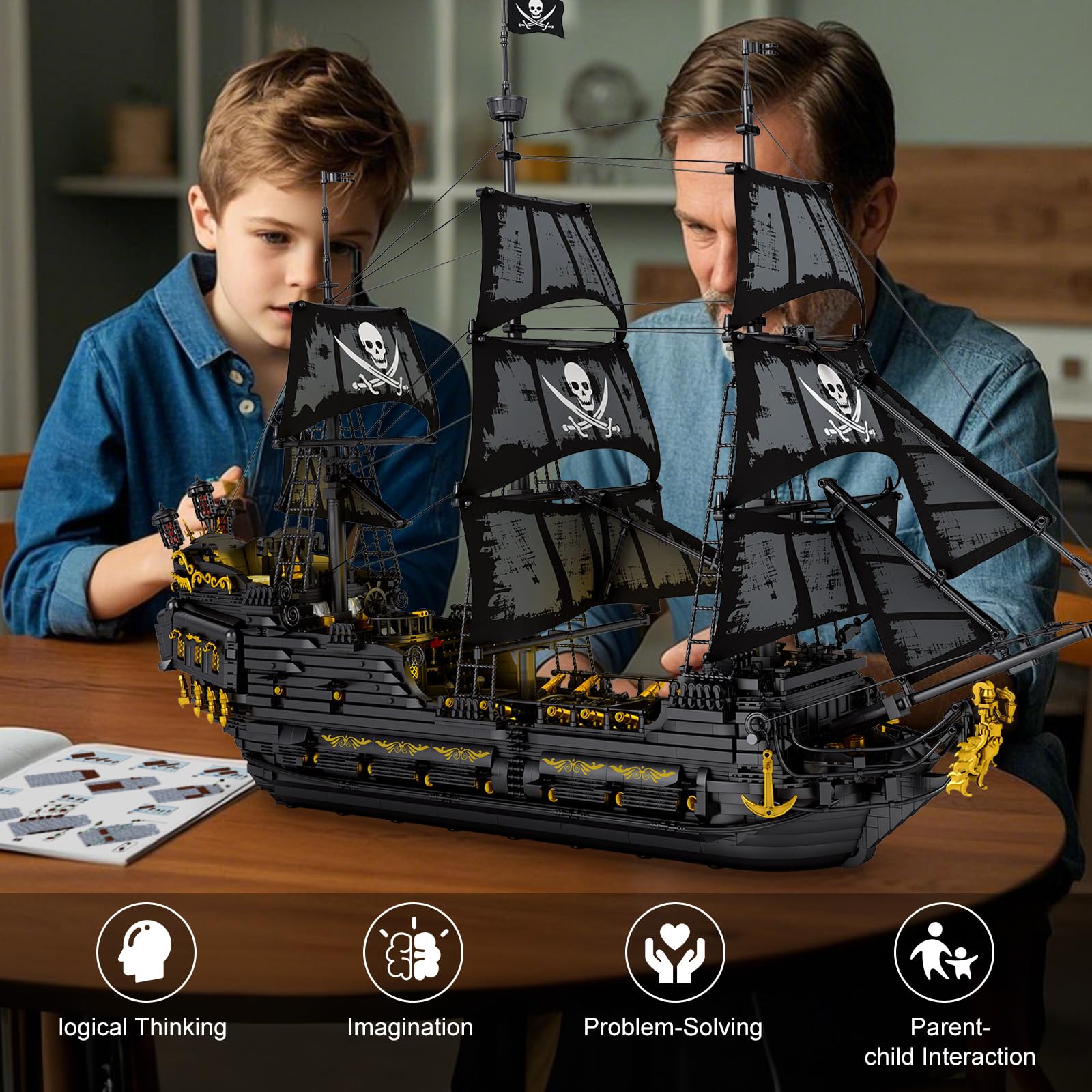 Pirate Ship Building Set with LED Lights,Large Black Pearl Ship Model 66036,Pirate Ship Sailboat Toy,Halloween Home Decor Birthday Gifts,Model Kits for Adult Boys Girls 14+（4304 PCS）