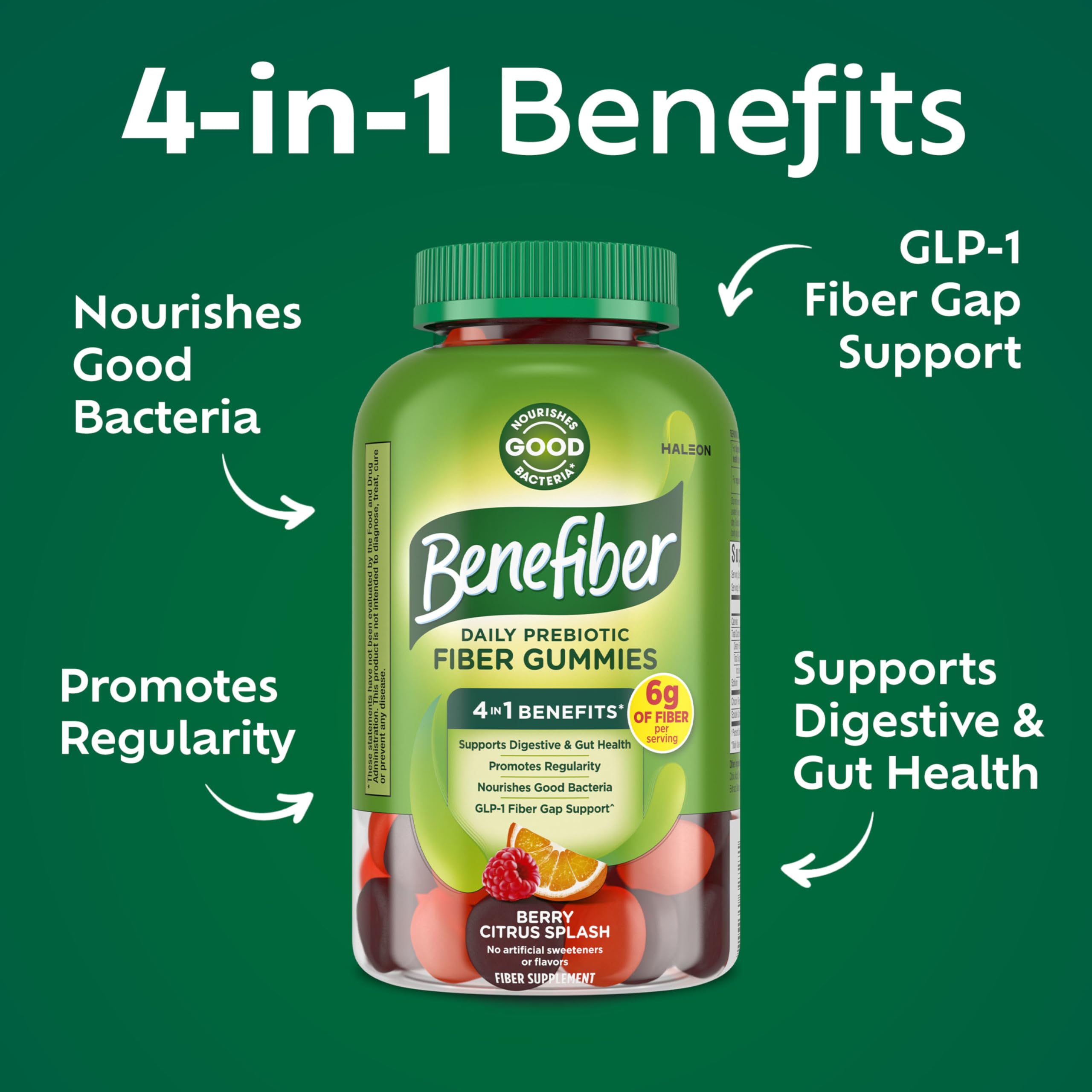 Benefiber Prebiotic Fiber Supplement Gummies, Citrus Berry Splash, 126 Ct — Amazon image 2