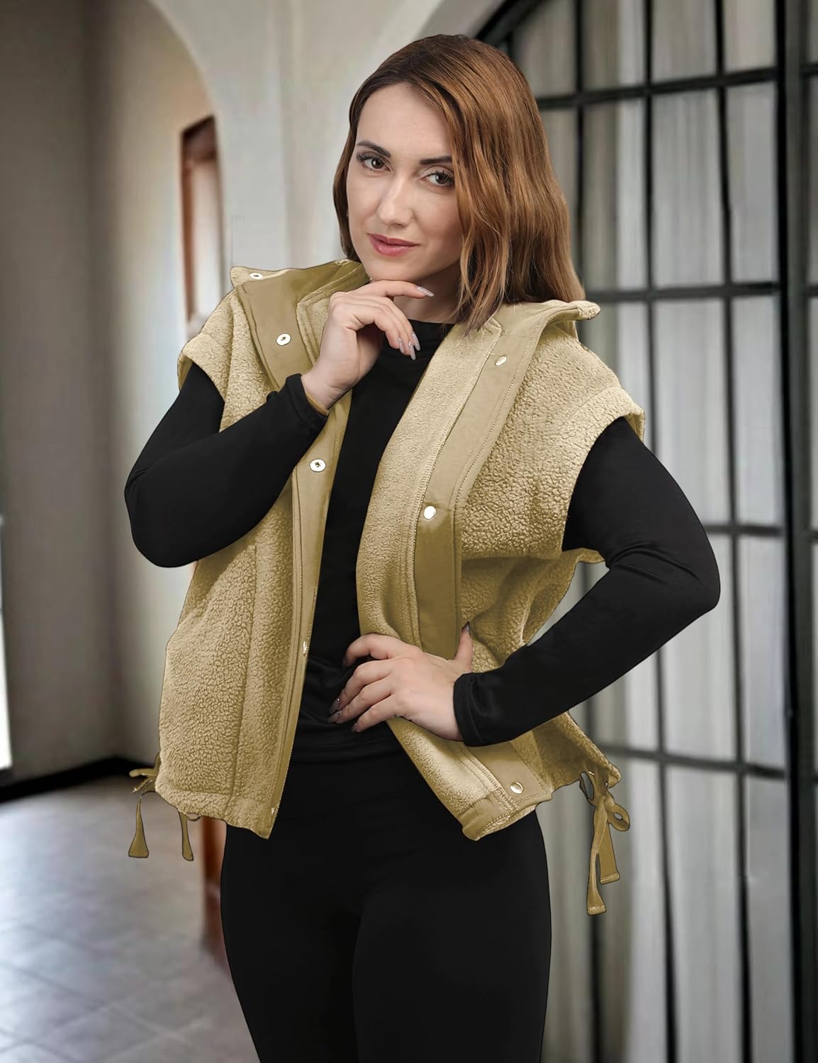 Womens Fuzzy Fleece Vest Trendy Warm Sleeveless Sherpa Jacket Winter Oversized Outerwear with Pockets - Image 6