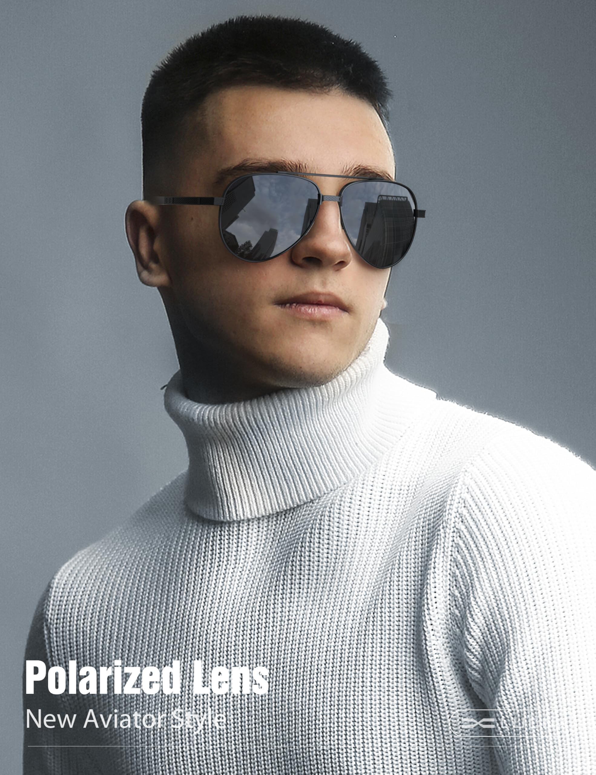 LUENX Aviator Sunglasses for Men Polarized Driving Sun Glasses UV400 Protection 60mm,Black Lens Black Frame