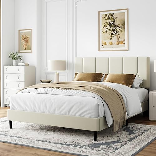 Miniatura 13 de Base de cama tamaño individual, base de cama de plataforma con cabecera tapizada de terciopelo, base de colchón tapizada individual con listones de