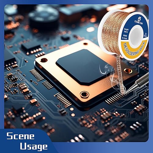Miniatura 11 de Essmtuin - Trenza de mecha de soldadura de 10 pies con fundente para electrónica, 2 rollos de desoldadura para desoldar, mecha de soldadura sin