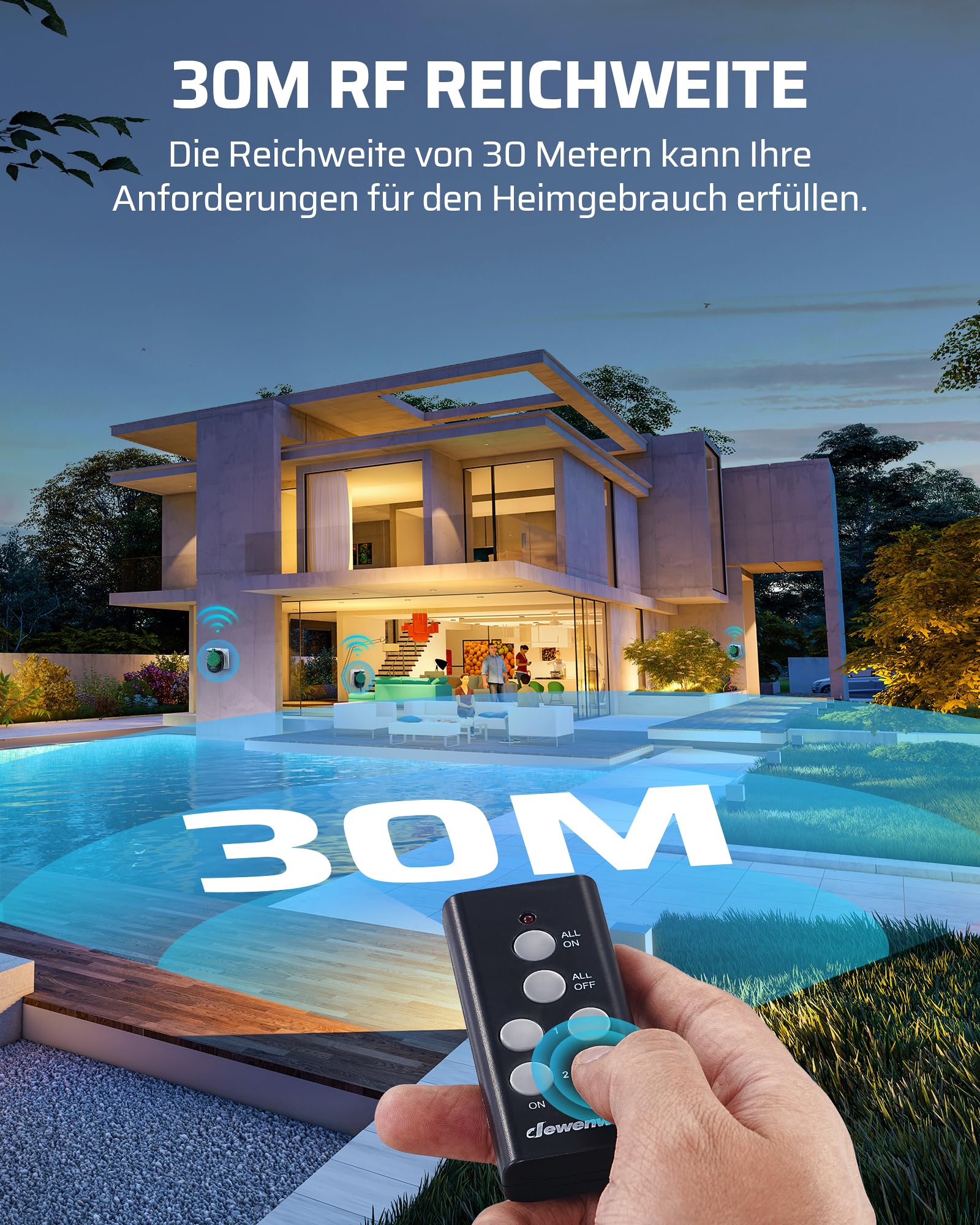 DEWENWILS Prese radio con telecomando esterno, 16 A, 3680 W, IP44, 2 prese, decorazione festiva, portata 30 m, programmabile, impermeabile
