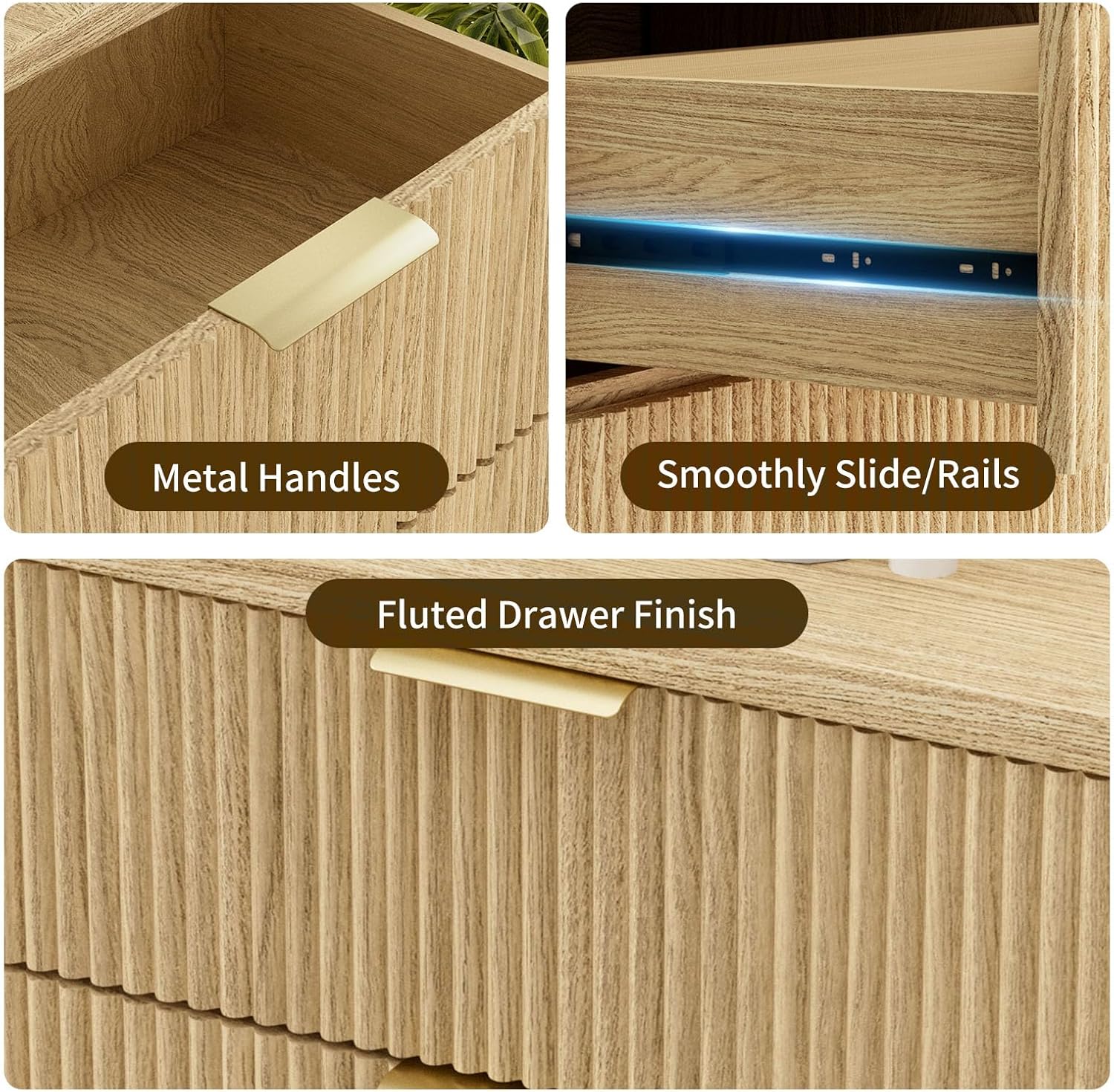 SHGJ&SOFT Fluted Dresser for Bedroom with 9 Drawers, 56.7" Wide Chest of Drawers, Gold Handle, Dresser TV Stand, Modern Wooden Dresser, Storage Organizer for Bedroom, Living Room