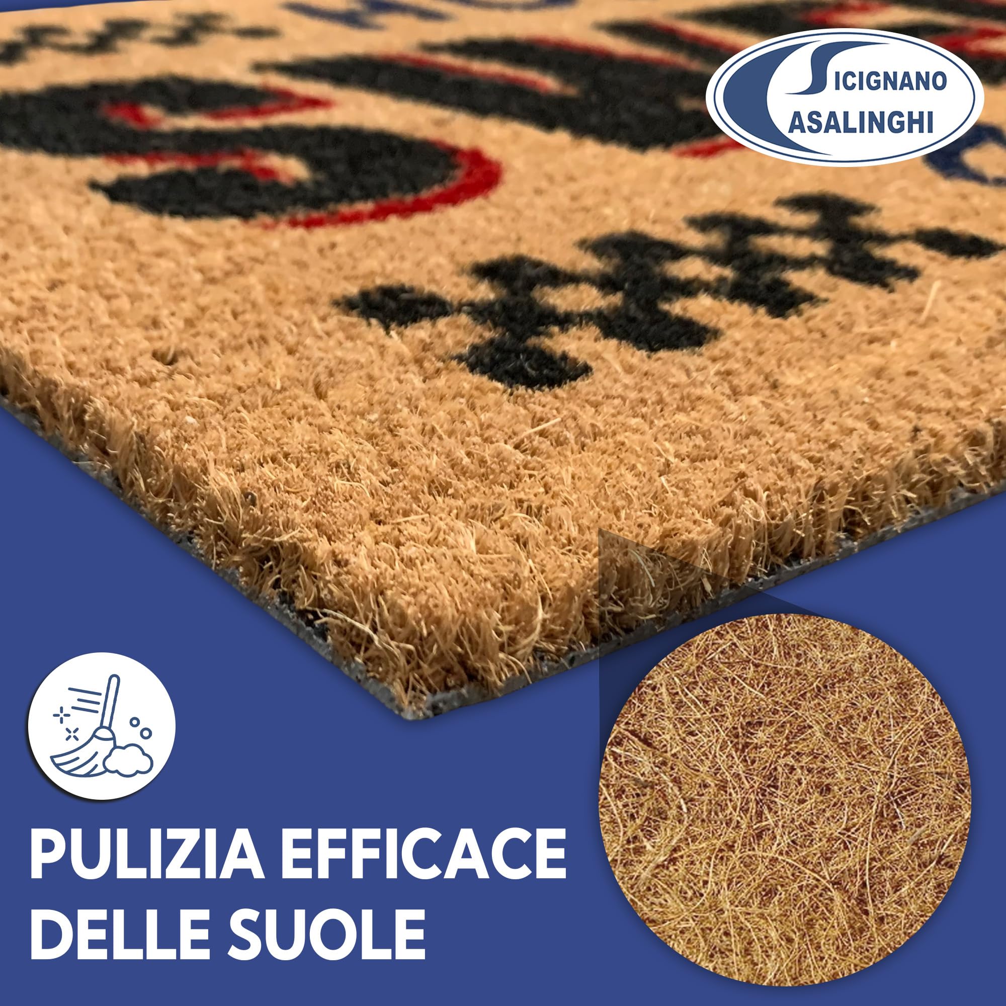 Sicignano - Paillasson en fibre de coco rectangulaire Gulliver 40 x 70 cm avec fond antidérapant - Tapis d'entrée extérieur intérieur, nettoyage maison bureau (1, Welcome)