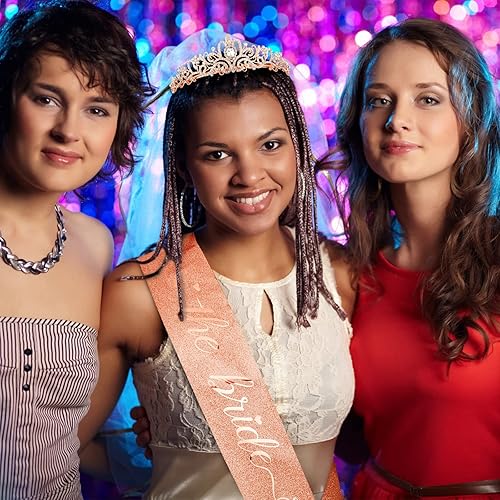 Miniatura 6 de Kit de banda de despedida de soltera + corona de novia, CIEHER para decoración de despedida de soltera, oro rosa, decoración de despedida de